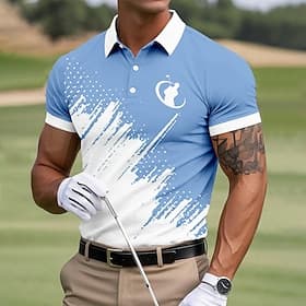 Men's Color Block Golf Sports Polo Shirts Short Sleeve Polo Shirts Collared Shirts Sportswear Casual Business Athleisure Buttons Summer Blue Brown