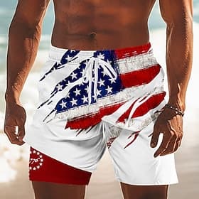 Uavhengighetsdagen Herre 4. juli USAs 250-årsjubileum USAs flagg Patriotisk Fôret shorts 2 i 1 svømmeshorts Badeshorts Medium Midje Ferie Sidelommer Med kompre