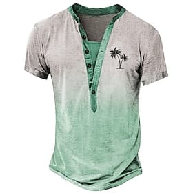 Men's Gradient T Shirt Henley Shirt Tee Short Sleeve Designer Basic Classic Outdoor Casual Daily Summer Blue Purple Green Henley Henley T-Shirt