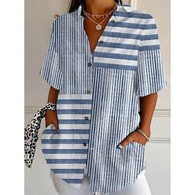 Women's Shirt Short Sleeve Button Down Blouse Graphic Geometric Striped Vintage Stylish Modern Shirt Collar Regular Tops Daily Light Green Red Blue Purple Oran