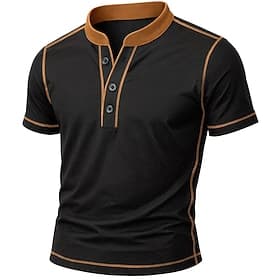 Hombre Henley Shirt Camiseta superior Mangas cortas Retazos Moda Design Básico Doble guita Costuras en contraste Líneas decorativas de combinación de colores H
