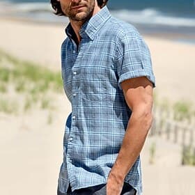 Men's Shirt Linen Shirt Summer Shirt Beach Shirt Button Up Shirt Plaid Vacation Holiday Blue Short Sleeve Turndown Summer Clothing Apparel Front Pocket
