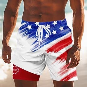 Uavhengighetsdagen Herre Amerikansk amerikansk flagg 4. juli USAs 250-årsjubileum Patriotisk Fôret shorts 2 i 1 svømmeshorts Badeshorts Medium Midje Ferie Side