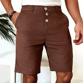 Men's Shorts Linen Shorts Summer Shorts Beach Shorts Buttons Pocket Straight Leg Plain Comfort Breathable Knee Length Outdoor Party Office Fashion Business Bla