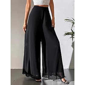 Women's Trousers Summer Pants Baggy Pants Casual Pants Vacation Vintage Fashion Full Length High Waist Plain Pocket Elastic Waist Wide Leg Lightweight Soft Com
