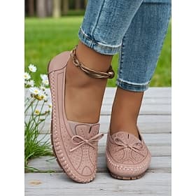 Mocassins pour femmes – Chaussures douces avec détail de nœud et design en strass idéales pour le confort décontracté et les promenades au printemps/été