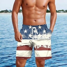 Independence Day Men's American US Flag 4th of July U.S. 250th Anniversary Patriotic Swim Trunks Swim Shorts Board Shorts Mid Waist Hawaiian Holiday Side Pocke