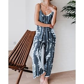 Damen Normal Overall Streetwear Batik Ärmellos V Ausschnitt Tasche Straße Täglich Normale Passform Gelb Rosa Rote Sommer