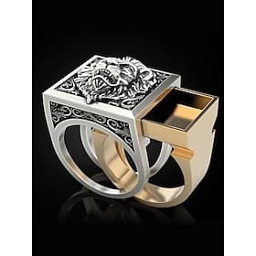 Anello da uomo con testa di leone, dettaglio estraibile e design quadrato, gioiello alla moda per occasioni casual e formali
