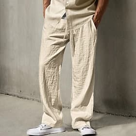 Herren Leinenhosen Hose Sommerhose Baggy-Hosen Strandhose Kordelzug Elastischer Bund Gerader Schnitt Einfach Komfort Atmungsaktiv Volle Länge Täglich Ferien Au