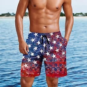 Independence Day Men's 4th of July U.S. 250th Anniversary US Flag Patriotic Swim Trunks Swim Shorts Board Shorts Mid Waist Hawaiian Holiday Side Pockets Mesh L