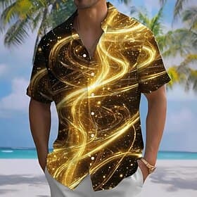 Men's Geometric Waves Abstract Art Shirt Summer Shirt Button Up Shirt Short Sleeve Fashion Casual Outdoor Vacation Dailywear Summer Spring Turndown 3D Print Co
