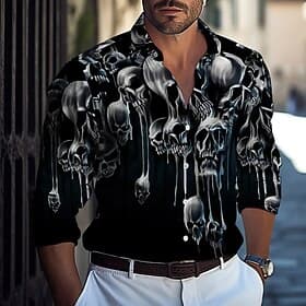 Men's Cool Skulls Costumes Shirt Button Up Shirt Casual Dress Shirt Long Sleeve Vintage Retro Outdoor Vacation Holiday Summer Spring Turndown 3D Print Collared