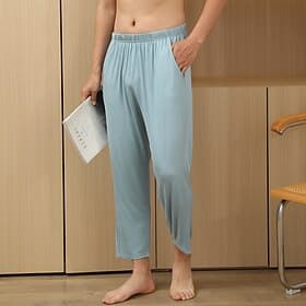 Men's Loungewear Lounge Pants Pure Color Fashion Classic Casual Home Daily Bed Polyester Comfort Breathable Soft Pant Elastic Waist Spring Fall Black Red