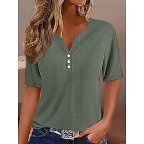 Damen T-Shirt Einfarbig Schlicht Stylisch Modern Lässig Kurzarm V-Ausschnitt Regelmäßige Oberteile Alltag Wochenende Latz Schwarz Weiß Pink Blau Lila Sommer