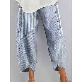 Femmes Jambe large Chinos Pantalons Amples Shorts de plage Vacances ancien Style Ethnique Longueur cheville Taille haute Graphique Rayé Cordon de serrage Patch
