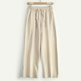 Men's Linen Pants Trousers Summer Pants Beach Pants Pocket Drawstring Elastic Waist Plain Comfort Breathable Vacation Daily Holiday Hawaiian Boho Black White M