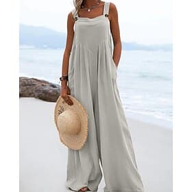 Damen Normal Jumpsuit Latzhose Streetwear Einfarbig Ärmellos U-Ausschnitt Tasche Street Daily Regular Fit Schwarz Gelb Pink Sommer