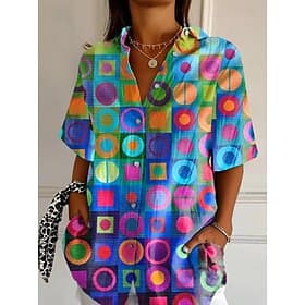 Women's Shirt Short Sleeve Button Down Blouse Floral Graphic Abstract Daily Casual Shirt Collar Regular Tops Daily Blue Fuchsia Summer Spring