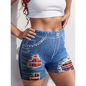 Dame Shorts Sommershorts Strandshorts Ferie Årgang Gatemote Kort Høy Midje عادي Elastisk midje Printer Komfort Lettvekt Myk Elastisk utendørs Gate Avslappet Bl