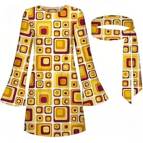 Rétro Vintage Années 1970 Groovy Robe Bandeau Hippie Disco Géométrique Psychédélique Déguisement Femmes Halloween Carnaval Vacances Festival de Musique Festiva