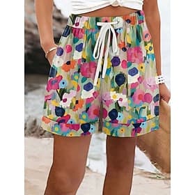 Mujer Chinos Pantalón corto Vacaciones Vintage Estilo Étnico Corto Media cintura Floral Graphic Correa Cintura elástica Diario Vacaciones Formal Rosa Caqui Bei