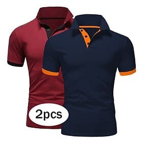 2 Pack Men's Polo Shirt Golf Shirt Sports Lapel T Shirt Short Sleeve Fashion Basic Color Summer Regular Fit Dark Blue White Blue White Black Golf T Shirt