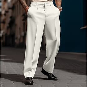 Men's Trousers Dress Pants Baggy Pants Casual Pants Suit Pants Front Pocket Straight Leg Plain Comfort Breathable Wedding Casual Daily Fashion Basic Black Whit
