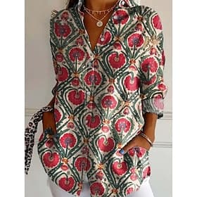 Per donna Camicia Bottoni Stampato Floreale Elegante Moderno Manica Lunga Colletto a Camicia Top Regolari Quotidiano Ferie Nero Giallo Azzurro cielo Verde Esta