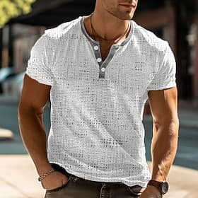 Voor heren Grafisch Wafel Henley-shirt Korte mouw 3D-afdrukken Modieus Ontwerper Basic Buiten Dagelijks Zomer Wit blauw Bruin Henley Henley-T-shirt