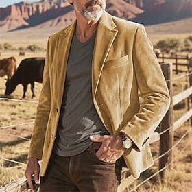 Herren Blazer aus Wildlederimitat Blazer Geschäft Cocktailparty Hochzeitsfeier Mode Lässig Frühling Herbst Kunstleder Einfarbig Tasche Knöpfe Bequem Einreihig