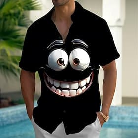 Per uomo Cartoni animati Divertente Faccia Sorridente Camicia Camicia Estiva Camicia con Bottoni Manica Corta Moda Casual Vacanza Feste Ferie Estate Primavera