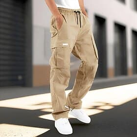 Men's Cargo Pants Trousers Drawstring Elastic Waist Multi Pocket Plain Wearable Outdoor Daily Camping Hiking Fashion Classic Dark Brown Lake blue