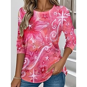 Women's T shirt Crew Neck Long Sleeve Tunic Floral Graphic Plants Vintage Stylish Classic Round Neck Regular Tops Daily Weekend Print Black White Pink Blue Gr