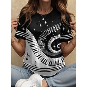 Festival de Música Mujer Camiseta Estampado Graphic Geométrico Vintage Elegante Clásico Manga Corta Cuello Barco Escote Redondo Tops regulares Diario Fin de se