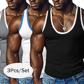 3-Piece Men's Tank Top Wife beater Shirt Undershirt Sleeveless Shirt Sleeveless U Neck Deep U Scoop Neck Summer Color Block Pit Strip Fashion Designer Sporty