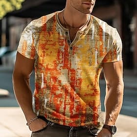Men's Geometric Abstract T Shirt Henley Shirt Short Sleeve Designer Modern Casual Casual Daily Street Summer Spring Orange Henley Henley T-Shirt