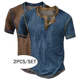 Herren Waffel-Henley-Hemd T-Shirt Kurzarm Einheitliche Farbe Mode Designer Lässig Knöpfe Mehrfachpackung Henley Outdoor Lässig Täglich Sommer Braun Gelb Dunke