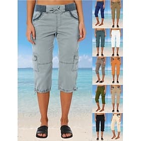 Damen Cargo-Hosen Caprihose Sommerhose Strandhose Urlaub Mode Streetwear Wadenlang Hohe Taille Einfach Kordelzug Tasche Komfort Leicht Weich Mikroelastisch Out