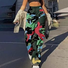 Women's EU / US Size Straight Casual / Sporty Athleisure Full Length Natural Patchwork Blue Azure Wine Depression Green Spring, Fall, Winter, Summer
