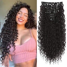 Haarverlängerung, 9-tlg., 22 lockige Clip-in-Haarverlängerungen, lang, weich, dick, synthetische Haarteile für Frauen – Schwarzbraun