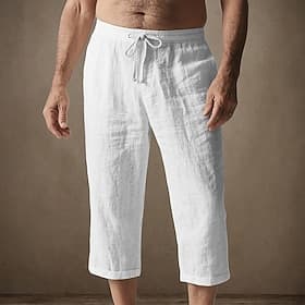 Men's Capri Pants Linen Shorts Summer Shorts Beach Shorts Pocket Elastic Waist Drawstring Plain Comfort Breathable Calf-Length Vacation Holiday Beach Hawaiian