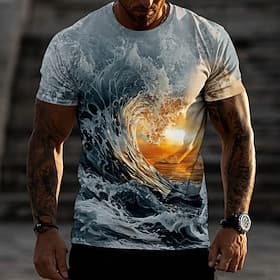 Herren Ozean 3D T Shirt Kurzarm T-Shirt 3D-Druck Rundhalsausschnitt Hemd Mode Übertrieben Täglich Party Straße Lässig Blau 1# Blau Sommer Frühling Bekleidung S