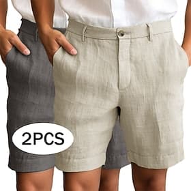 Men's Shorts Linen Shorts Dress Shorts Summer Shorts Beach Shorts Zipper Pocket Buttons Plain Comfort Soft Knee Length Outdoor Daily Going out Fashion Classic