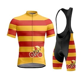 Men's Cycling Jersey with Bib Shorts Short Sleeve Summer Winter Autumn / Fall Orange Graphic Lines / Waves Stripes Bike Sunscreen UV Resistant 3D Pad Fast Dry