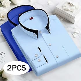 Men's Dress Shirt Button Down Shirt Non Iron Shirt Solid / Plain Color Wedding Business PinkPurple Navy BlueBlack BlueNavy Blue WhiteBlack Long Sleeve Turndown