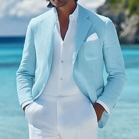 Men Linen Blazer Sport Coat Casual Daily Vacation Spring Summer Cotton And Linen Solid Color Comfy Single Breasted Two-button Blazer White Beige Light Blue