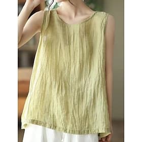 Women's Camp Collar Shirt Solid Color Basic Casual Sleeveless V Neck Regular Tops Daily Black White Pink Green Gray Summer
