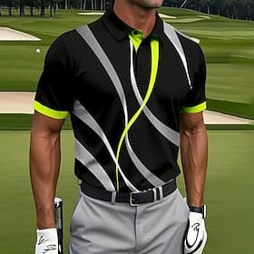 Men's Golf Line Polo Sports Polo Shirts Short Sleeve Polo Shirts Collared Shirts Casual Athleisure Buttons Summer Blue Red Green