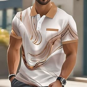 Men's Graphic Marble Polo Short Sleeve Polo Shirts Collared Shirts Business Casual Outdoor Athleisure Daily Wear 3D Print Buttons Summer Brown